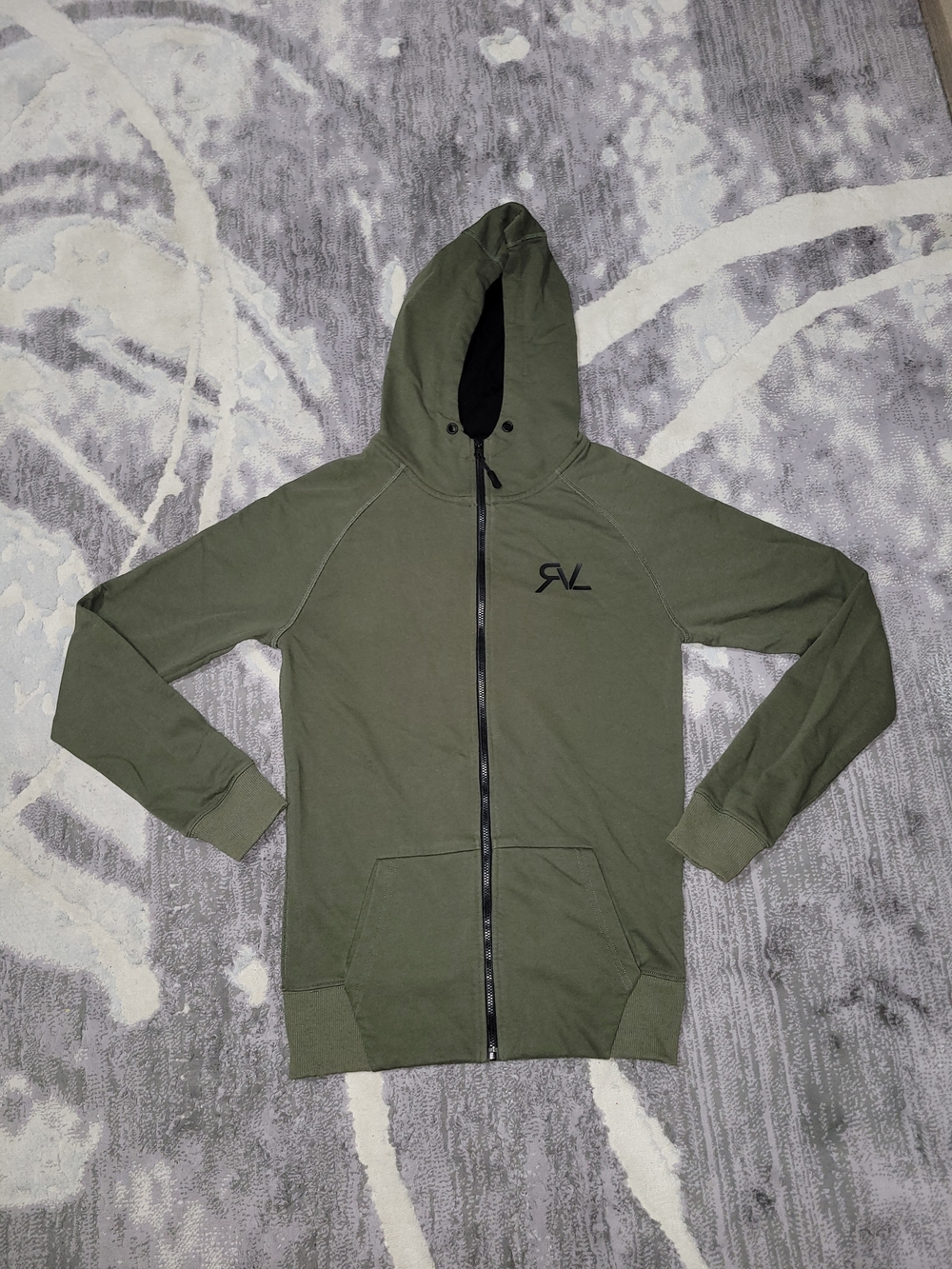 RVL Apparel Women's Olive Full-Zip Hooded Sweatshirt with Subtle Logo